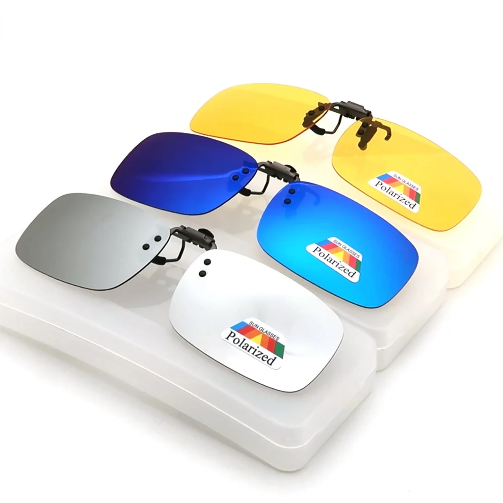 

New Mirror Blue Flip Up Clip on Sunglasses Men Polarized Lens Metal Clips Night Vision Safe Driving UV400 Glasses for Women
