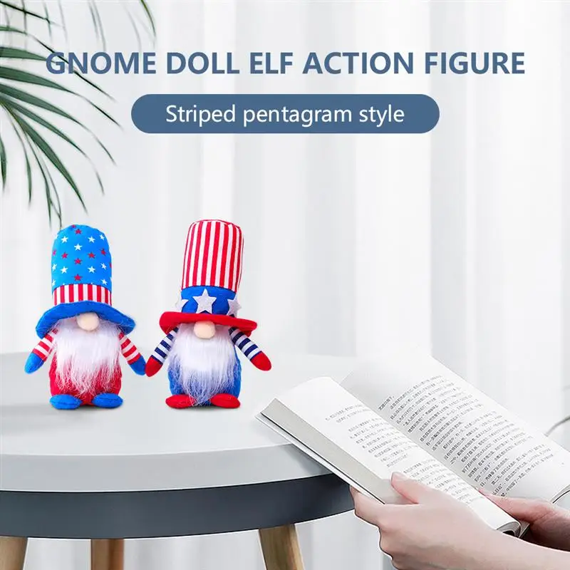 

Striped Five Pointed Star Dwarf Doll Elves Figurines Ornaments for Independence Day Gift Hand Made Household Tray Decoration