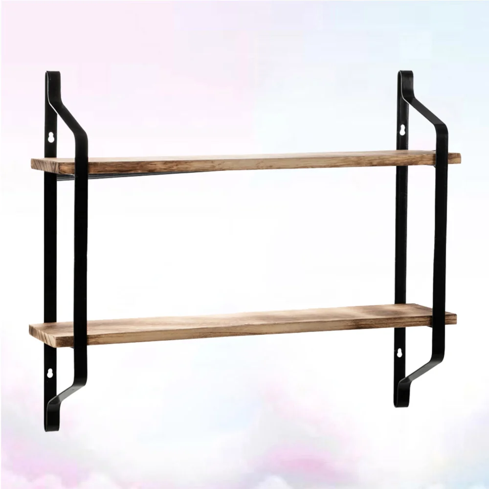 Wall Mounted Rack Double Layer Metal Frame Wooden Board Carrier Shelf Creative Book Flowerpot Holder for Home Office Kitchen | Дом и сад