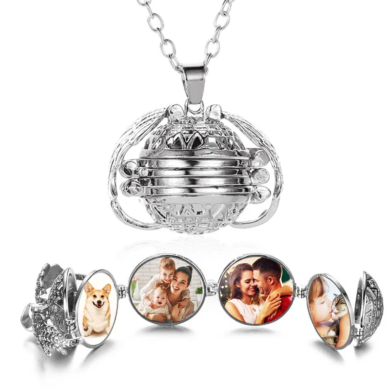 

Face Pendant Necklace Locket Retro Aromatherapy Pendant Aroma Pendants for Oils Multi-layer Wings Photo Box Necklace Couple Men