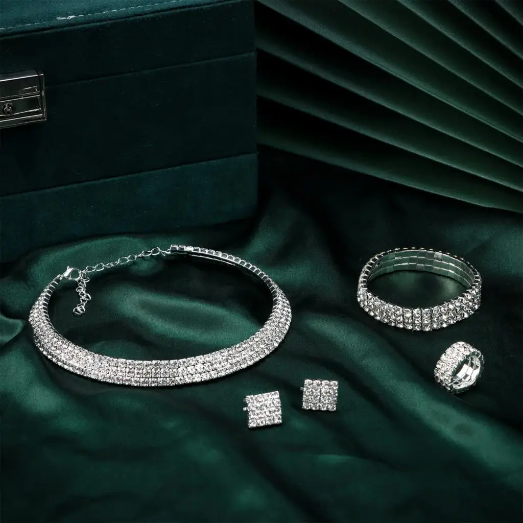 

Crystal Wedding Prom Party Jewelry Sets Gold Necklace & Earring Set For Women Bride Wedding Party Jewelery Bridal Gifts