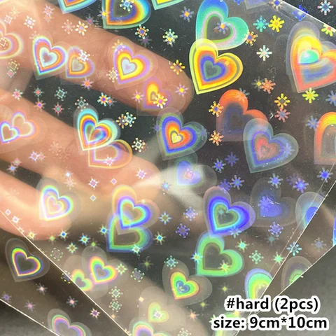 2 шт., наклейки для дизайна ногтей Aurora Laser Heart Firework