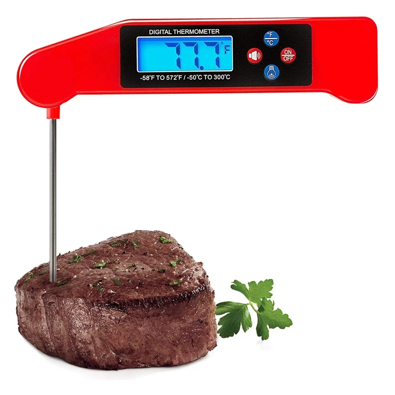 

Food Thermometer Voice Broadcast Function Foldable Probe Meat Steak BBQ Temperature Gauge Kitchen Cooking Tools,Red