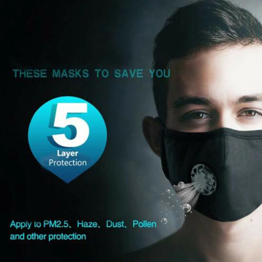 

Shield Face Mask Dustproof Anti Haze Mouth Cover with Filters Cycling PM2.5 Breathing Valve for Running