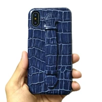 solque genuine leather strap holder phone cases for iphone x xs max 7 8 plus se2 handle case luxury croco slim hard cover blue