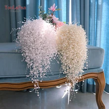 YouLaPan F24 Full Pearls Ivory&White Bouquet Handmade Waterfull Bride Bouquet Luxury Wedding Flower Bouquet Bridal Accessories