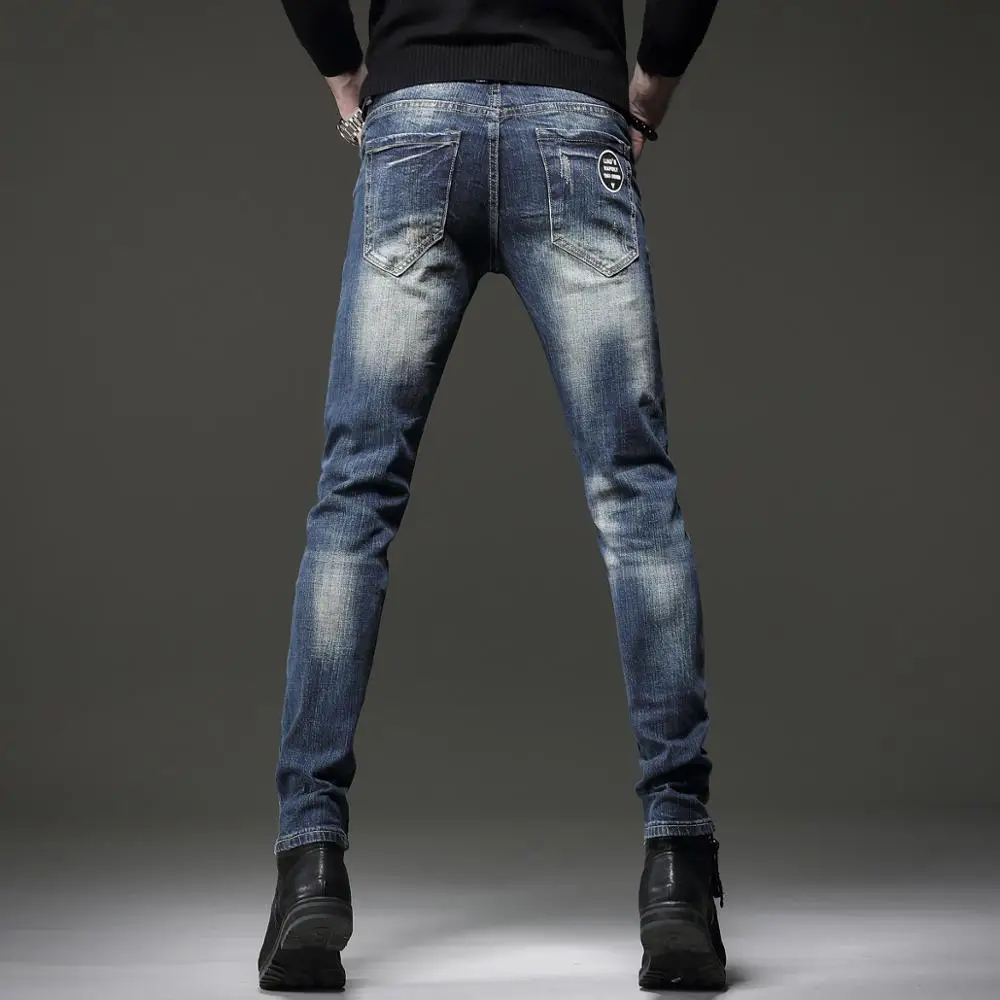 Autumn New Men's Vintage Blue Stretch Jeans Casual Cotton Slim Fit Denim Pants