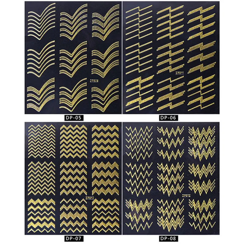 Золотой 3D металлический стикер для дизайна ногтей металлические полоски
