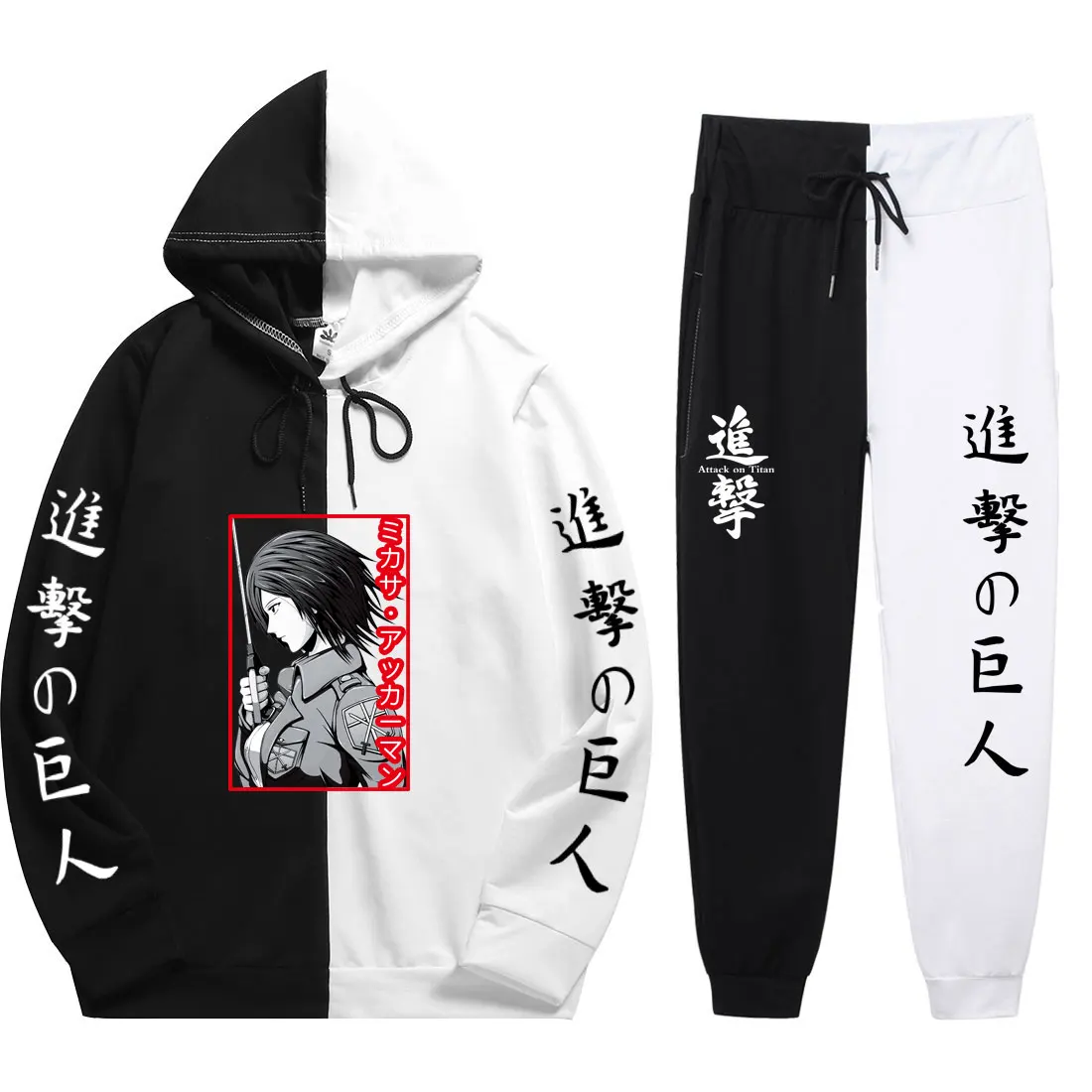 

Unisex 2 Pieces Sets Anime Fashion Attack on Titan Print Patchwork Thin Hoodie+Patchwork Pants Minority Sense of Design