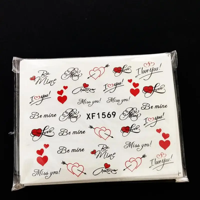 24 шт./компл. из ко Дню Святого Валентина для ногтей наклейки переводятся с помощью