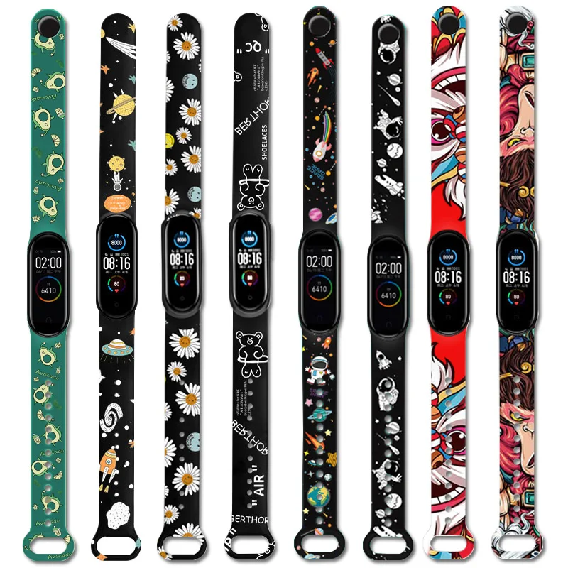 For Xiaomi Mi Band 5 6 Cartoon Graffiti style Strap Silicone Replaceable bracelet For Xiomi Mi Band 4 3 Sport Wristband