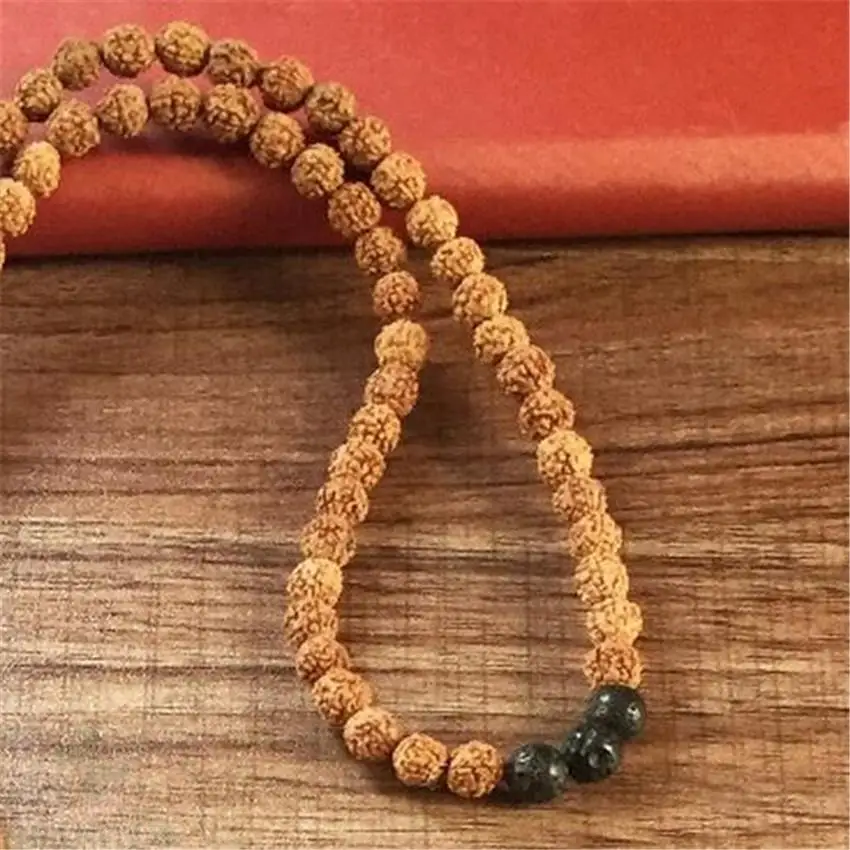 

8MM black Lava Rudraksha 108 Beads Tassels Mala Necklace Sutra Fancy Veins Wrist Bless Gemstone Chakas