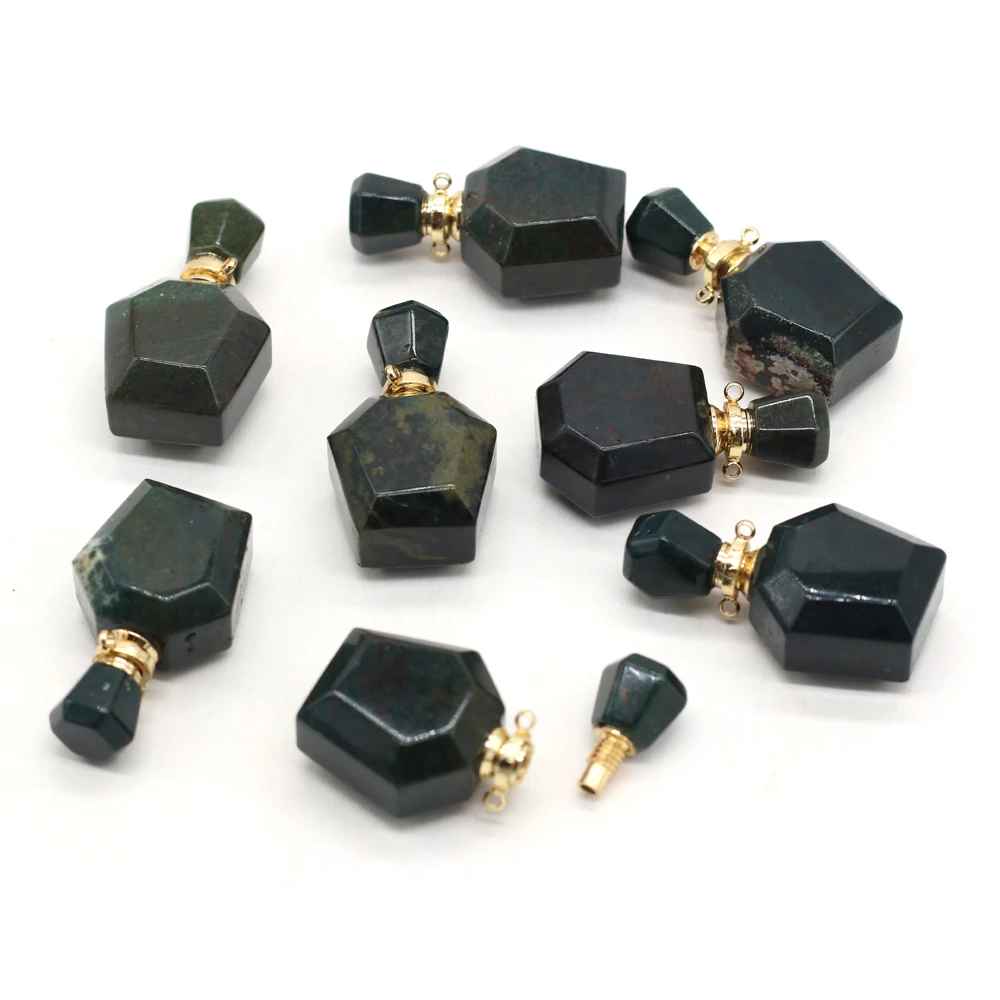 

Natural Semi-precious Stone Marine Tourmaline Perfume Bottle Essential Oil Diffuser for Jewelry Making DIY Necklace Accessories