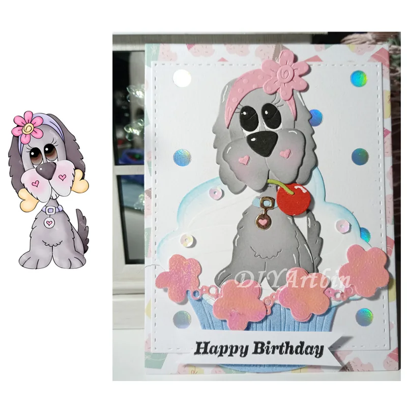 Металлические Вырубные штампы в виде собаки Валентина для скрапбукинга Весенняя