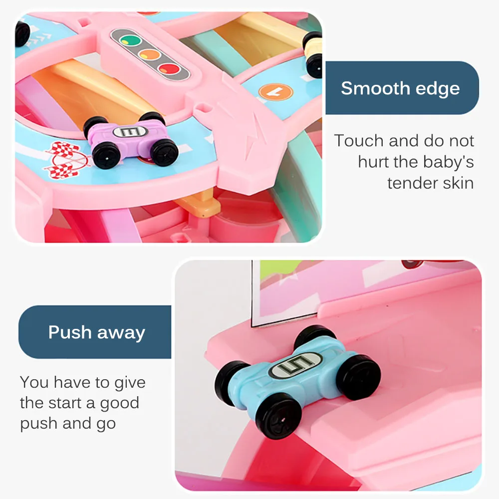 

Toddlers Motor Skill Diecast Vehicel Educational Indoor Toys 5-Layer Ramp Race Railway Track Car Mini Inertia Cars Sliding Toy
