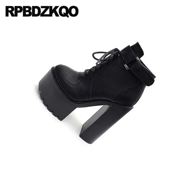 Мотоциклетные ботинки 15 см ремни высокий каблук Байкерская готическая Черная