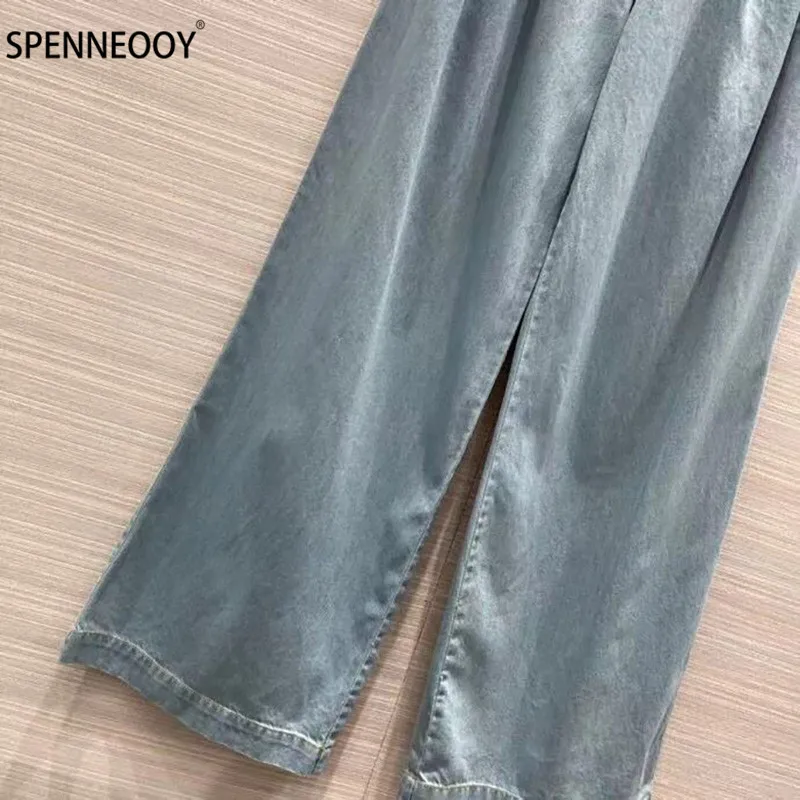 SPENNYMOOR Designer Brand Summer Thin Light Wide Leg Denim Pants Women Fashion Tencel Denim Pants