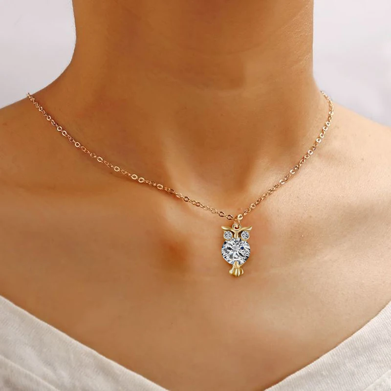 ЦИРКОНИЕВЫЕ подвески ожерелье с совой для женщин хрустальное сердце золото