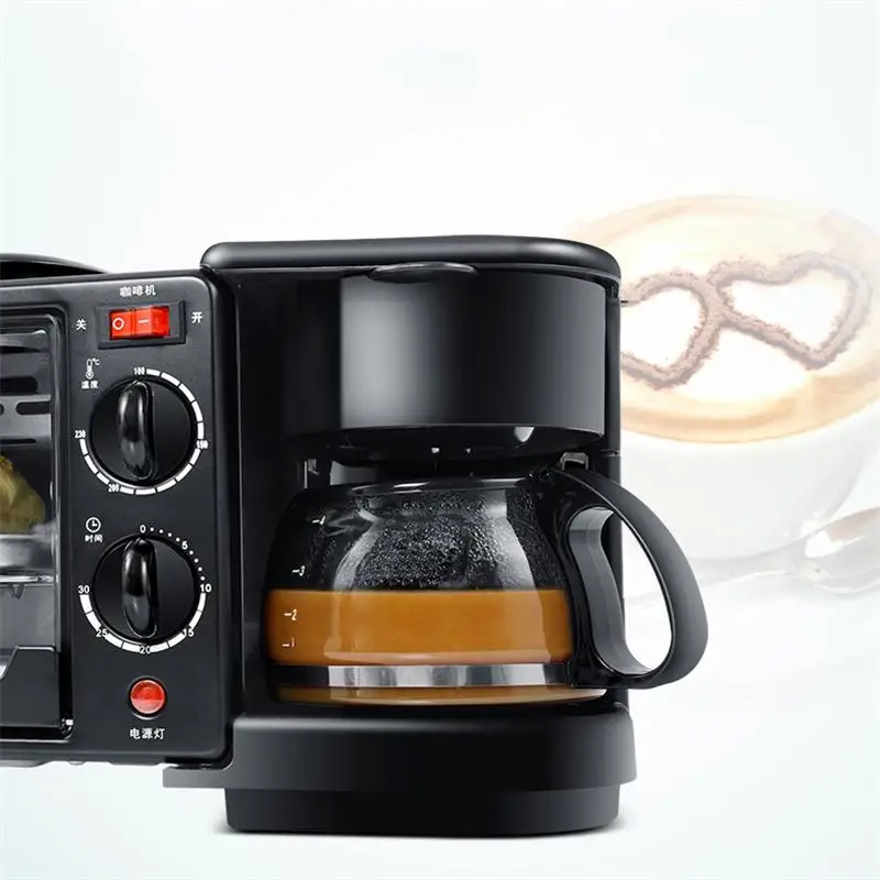 

600W 3 In 1 9L Electric Breakfast Maker Multifunction Coffee Maker Frying Pan Mini Oven Bread Pizza Oven for Home