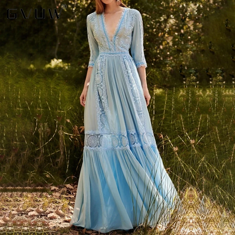 

GVUW Women New V-neck Floor-length Plus Evening es Long Luxury 2021 Girl Dress For Party Arab Sexy Original 13Q342