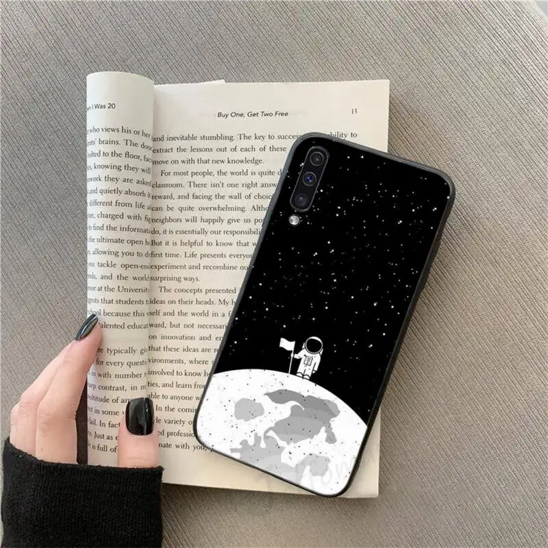 

Black Moon Stars Space Astronaut Phone Case For Samsung galaxy S 9 10 20 A 10 21 30 31 40 50 51 71 s note 20 j 4 2018 plus