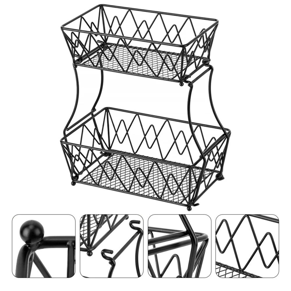 

Double Layer Iron Fruit Storage Basket Snack Holder Storage Rack for Kitchen