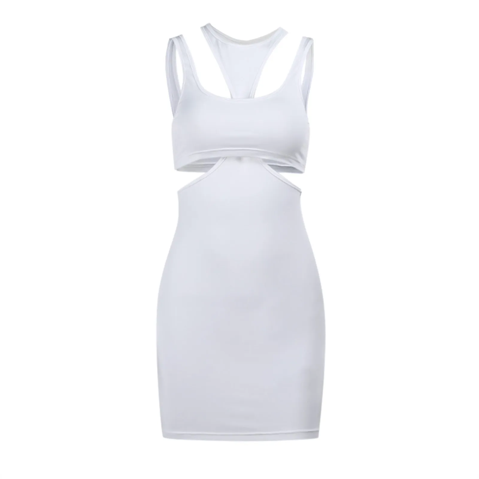 

Summer Sexy Dress Woman Sleeveless Fashion Casual Two Wear Sexy Hollow Dress Woman High Waist Party Dress Robe Femme#35