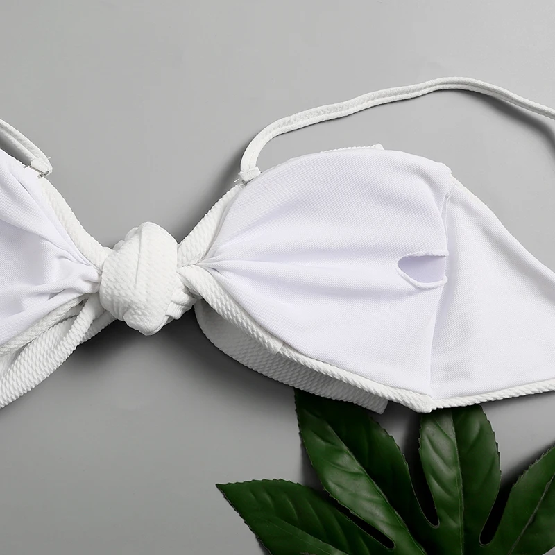 Белый купальник женский с высокой талией бикини набор сексуальный однотонный