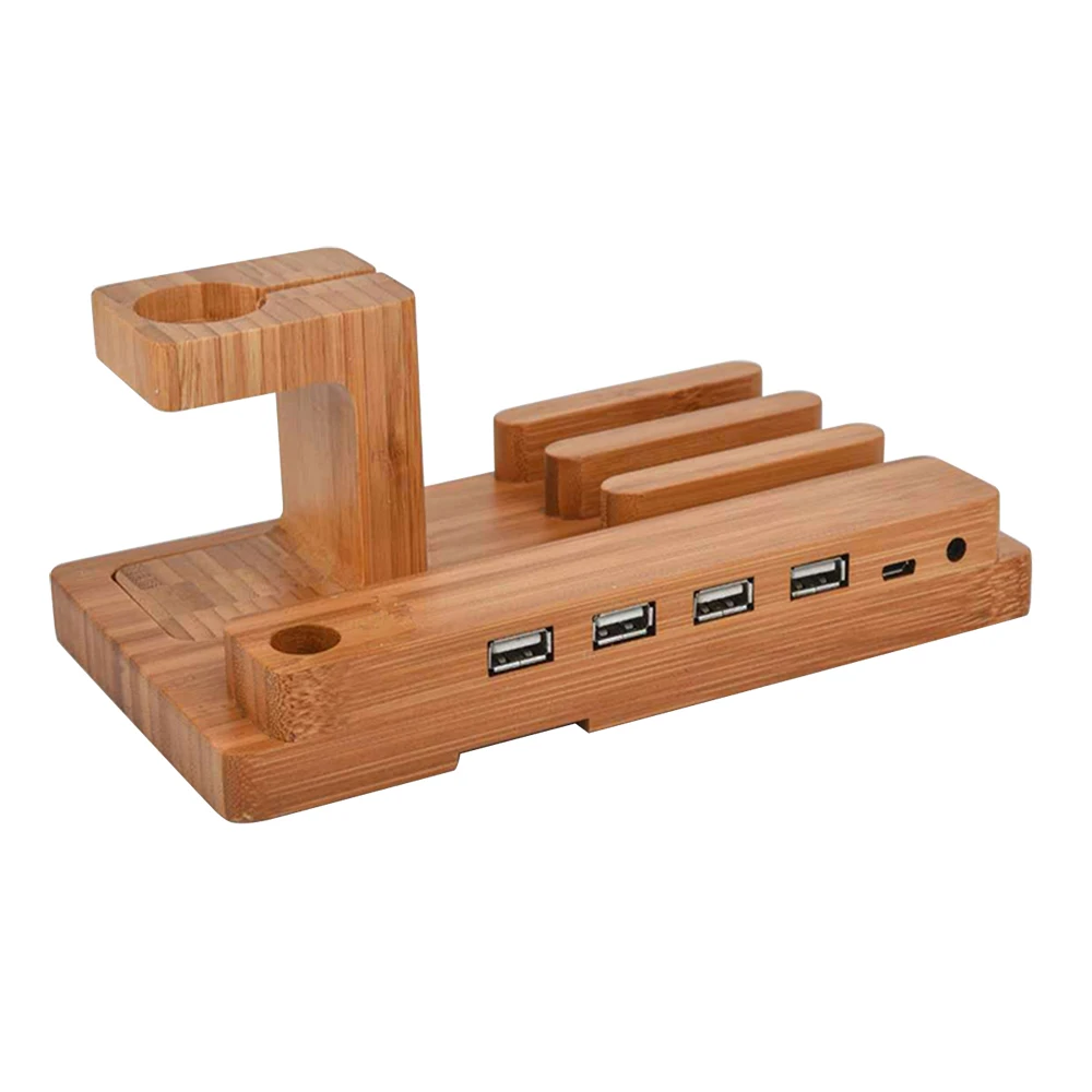 4 usb charger station phone holder stand for xiaomi charging docking station bamboo charger for iphone ipad apple watch samsung free global shipping