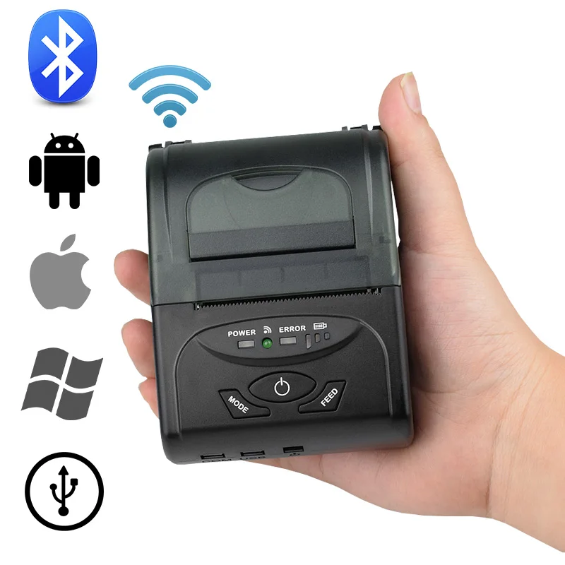 Портативный ручной принтер для чеков с чехлом Bluetooth термочековый 58 мм