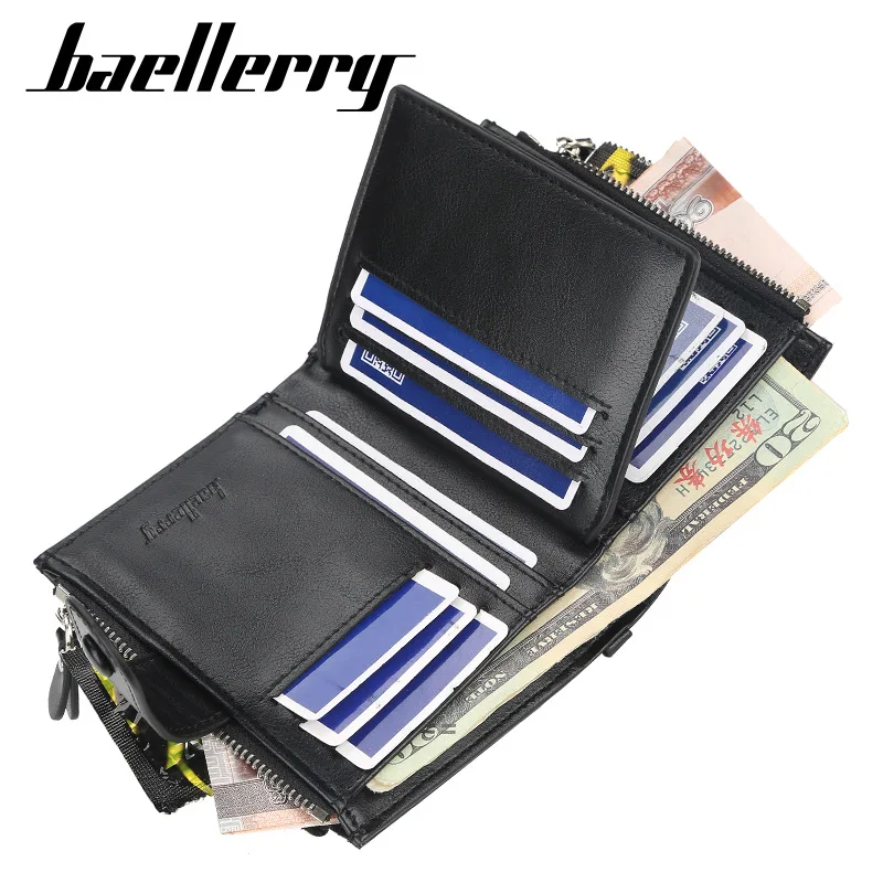 

Casual Men's Short Wallet Vertical Double Zipper Multi-Card Driver's License Card Package Three-fold Youth Wallet Christmas Gift