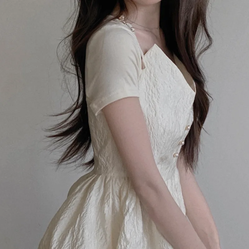 

2021 New Summer Sweet Fairy Dresses Fashion Sexy V Neck Jacquard Mini Robe Loose Short Sleeve Temperament Dress Vestido De Mujer