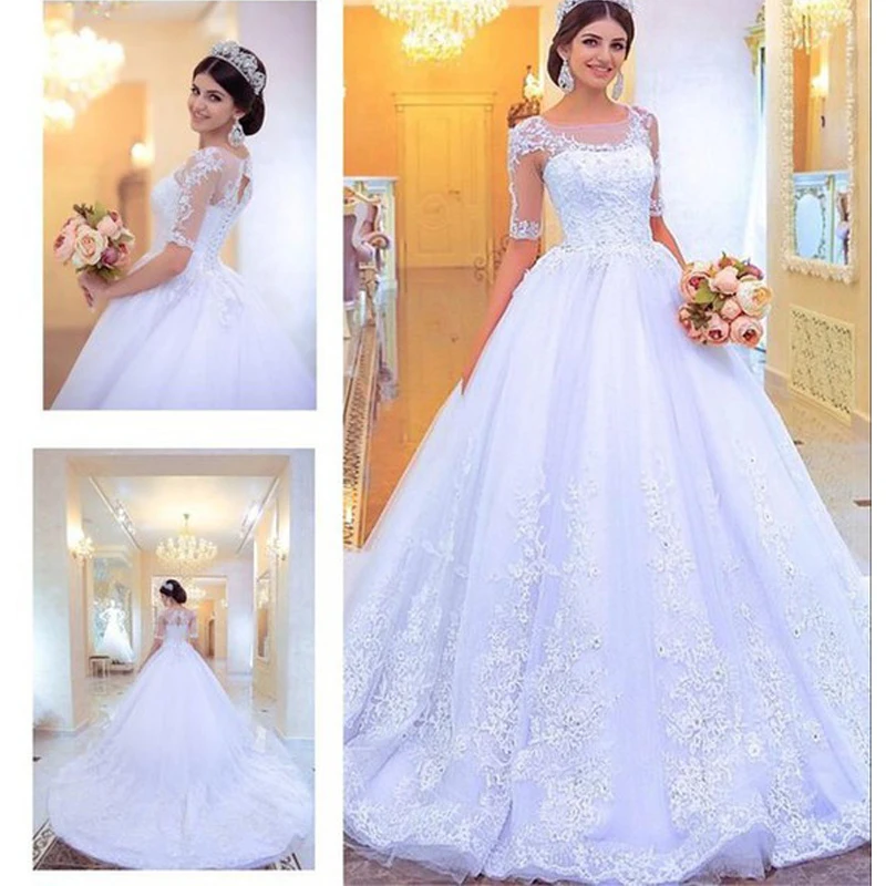 

robe de mariee Lace appliques bridal Ball Gown Tulle with half Sleeves Brides vestido de noiva 2018 mother of the bride dresses