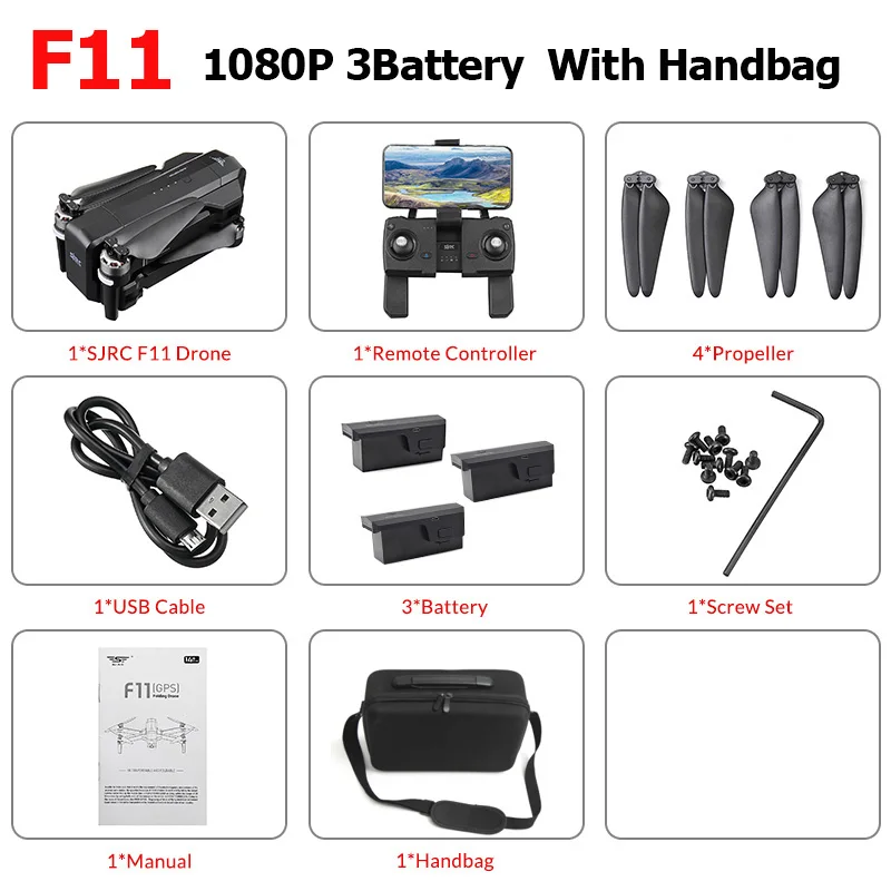 SJRC F11 gps 5G Wifi FPV с камерой 1080P 25 минут время полета бесщеточный складной рычаг селфи RC Дрон Квадрокоптер - Цвет: F11 1080P 3BHandbag
