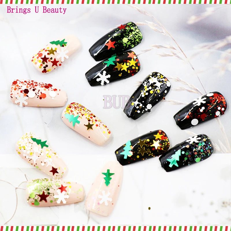 6 коробок голографический Рождественский Декор для ногтей снежинки дерево