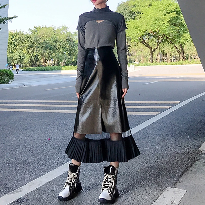 RealShe Для женщин юбка длинные Высокая талия с однотонными оборками Jupe