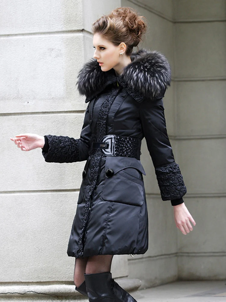 Новое поступление 2020 высокого качества енота теплая Женская куртка с большим