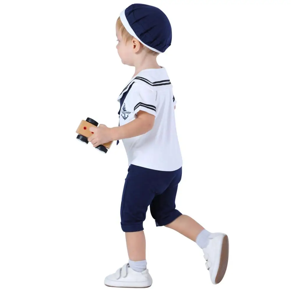 Baby Boy Sailor Romper with Hat Boys Navy Cosplay Uniform Costume Toddler Infant Carnival Outfit Newborn Anchor Cotton Clothes |