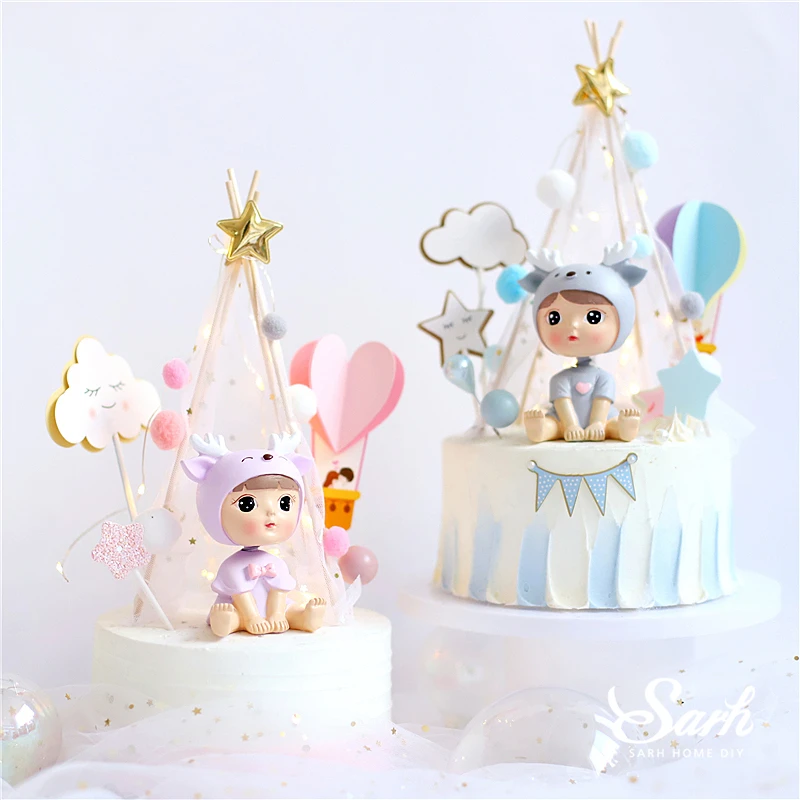 Buy Hairball Tent Deer Girl Boy Happy Birthday Cake Topper for Wedding Bride and Groom Party Decoration Baking Supplies Love Gifts on