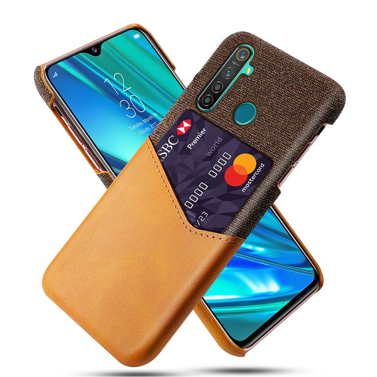 Для Oppo Realme 5 Pro Чехол кожаный и Мягкий тканевый сращивающийся противоударный