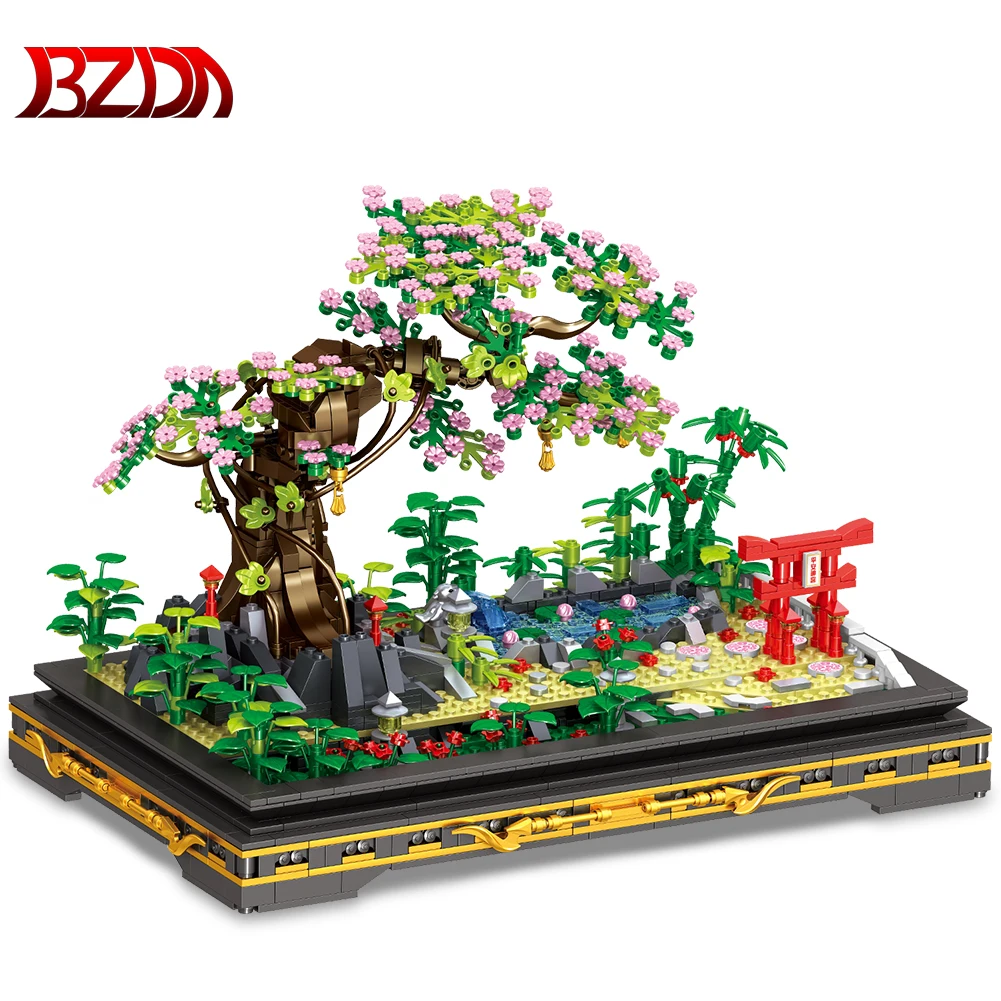 

BZDA New DIY MINI Bonsai Series Model Bricks Idea Sakura Street Inari Shrine Building Blocks Assembly Educational Toys For Gift