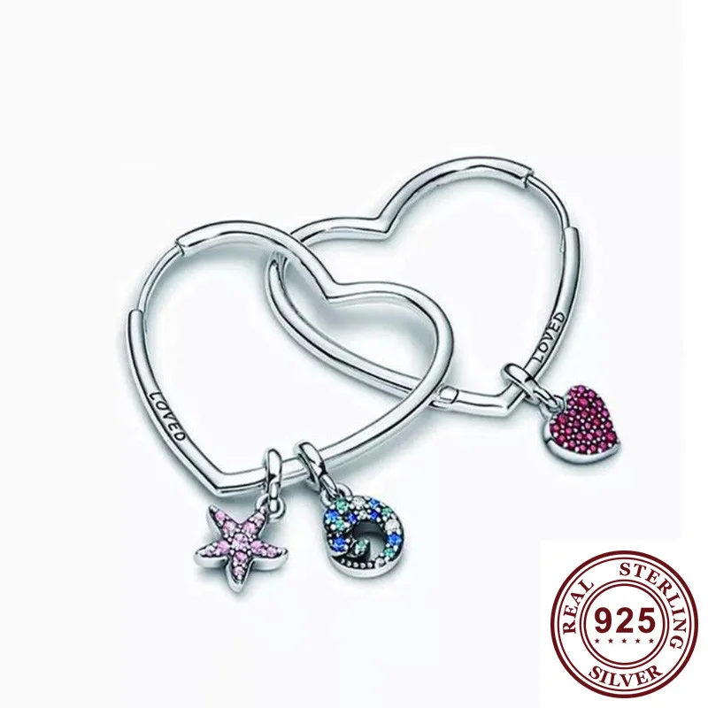 

925 Sterling Silver Pan Earring Asymmetric Hearts Of Love Earrings For Women Wedding Gift Fashion Jewelry
