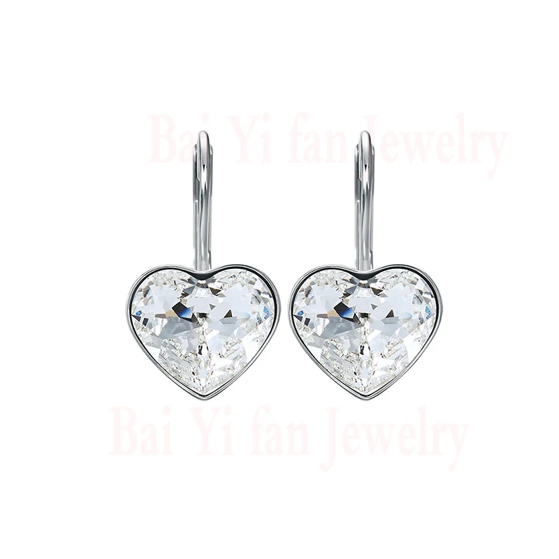 

Fashion SWA New Female Bella Love Crystal Earrings Exquisite Modern Heart Shape White Gold Earrings Female Romantic Jewelry Gift