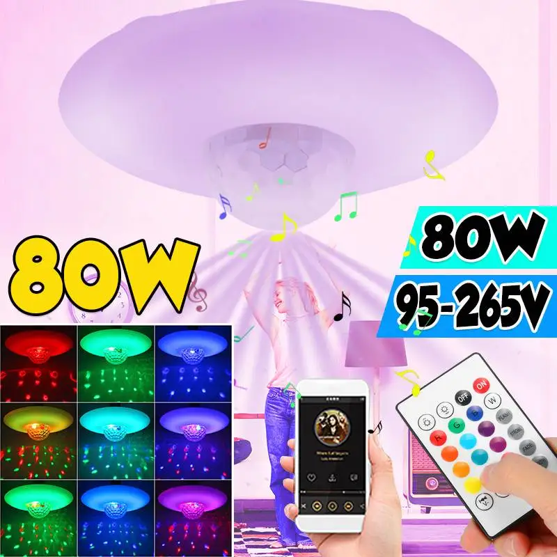 

80W RGB LED Ceiling Lights Dimmable bluetooth APP Remote Control Music Audio Lamp 95-265V Smart Home Party KTV Club Disco Lights