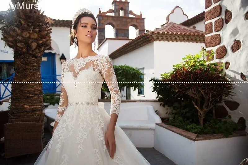 Белые цвета слоновой кости кружевные аппликационные Свадебные платья