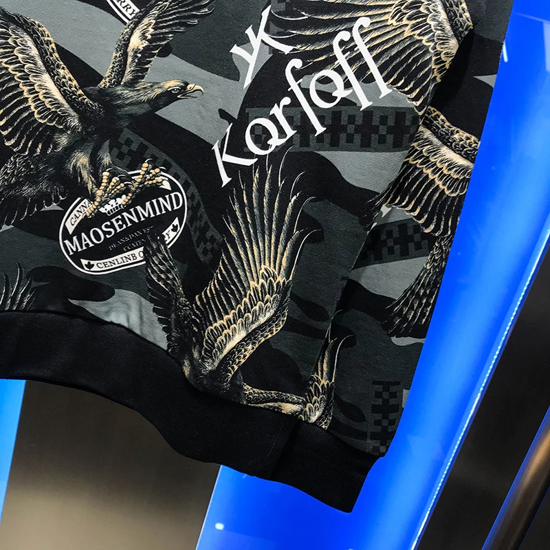 

Men's Europe autumn new personalized fashion heavy industry digital direct jet printing round neck slim long sleeve sweater