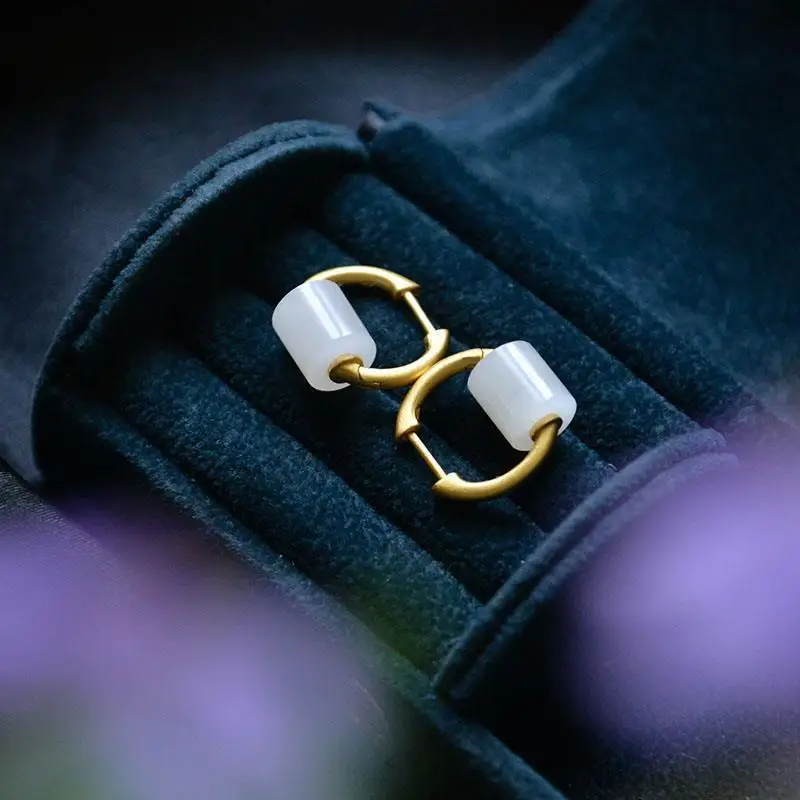 

[Linlang] Natural Hetian Jade as Right as Rain White Jade Earrings 925 Silver Jade Eardrops Big Brand Vintage Earrings