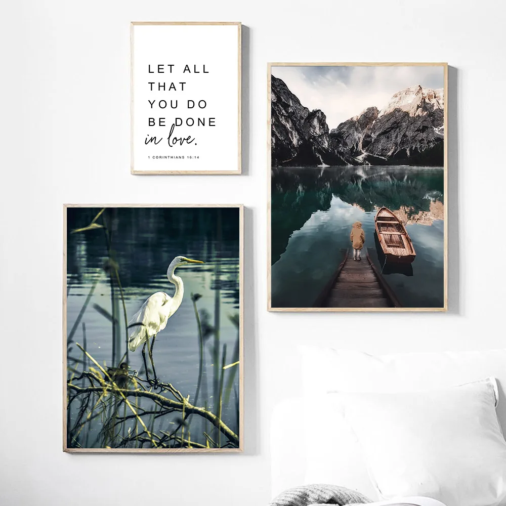 Скандинавские лодки озеро холст живопись синяя волна скандинавский плакат