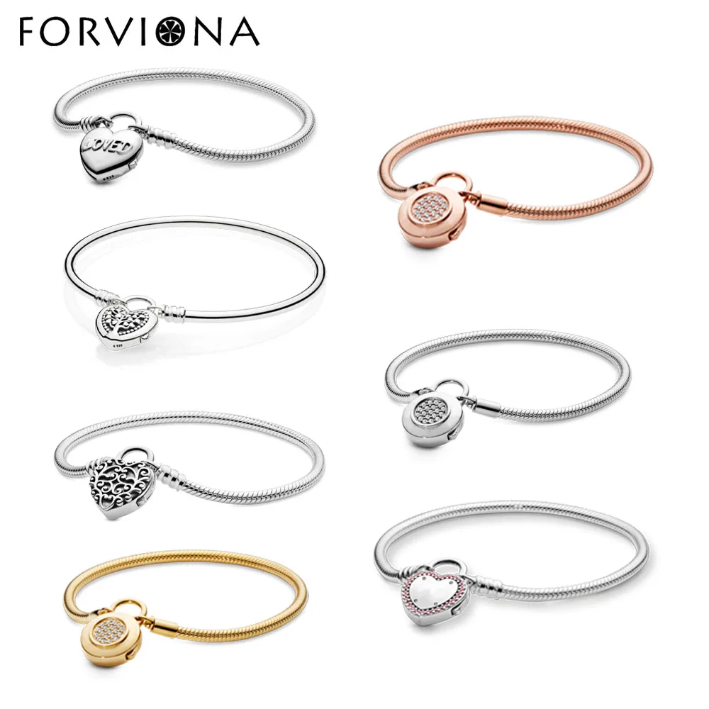 

FORVIONA Luxury 925 Sterling Silver Bracelet shining Classic women's snake bone Charm Bracelet Fashion versatile DIY jewelry