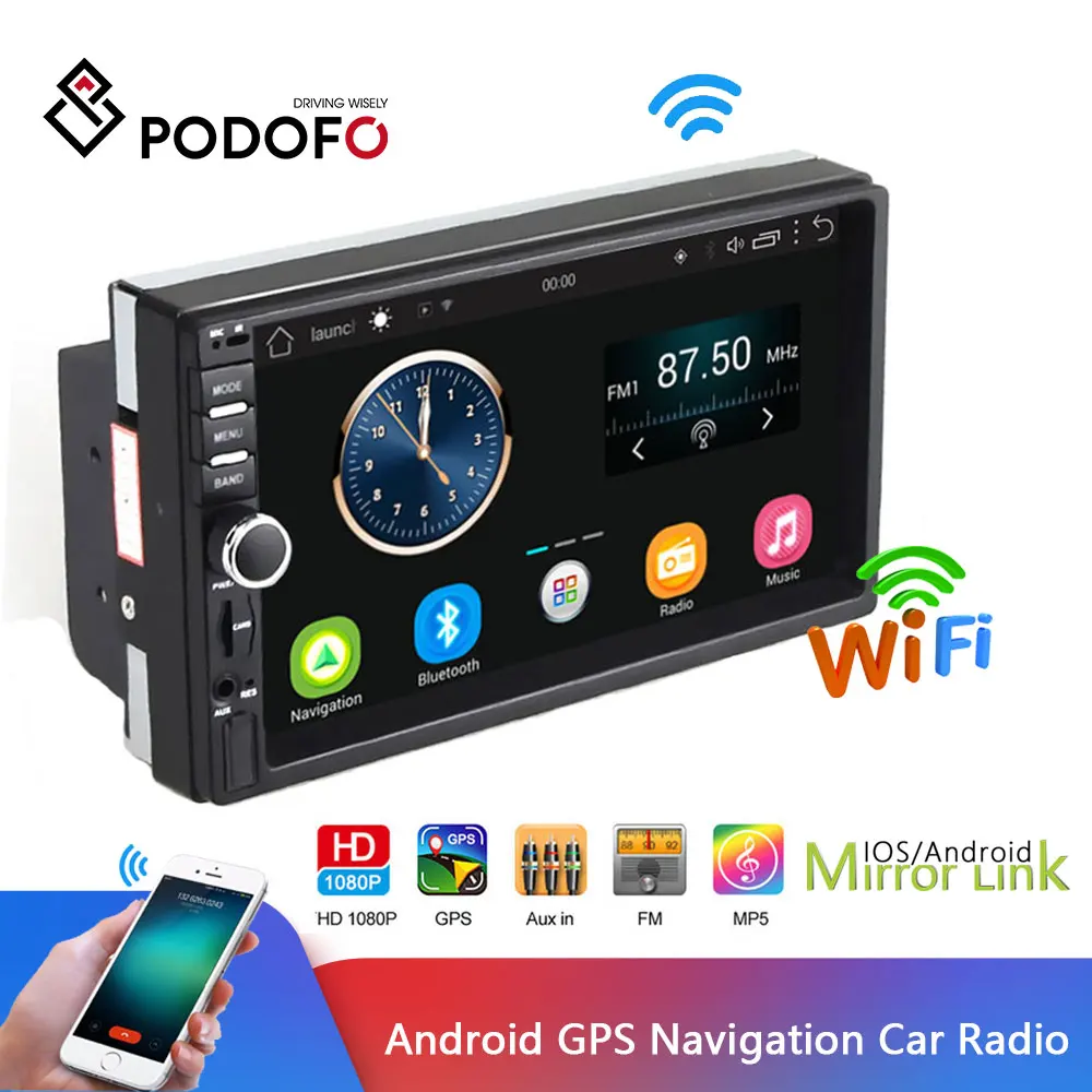 Podofo Автомагнитола 2 Din автомагнитола Android gps навигация аудио стерео 7